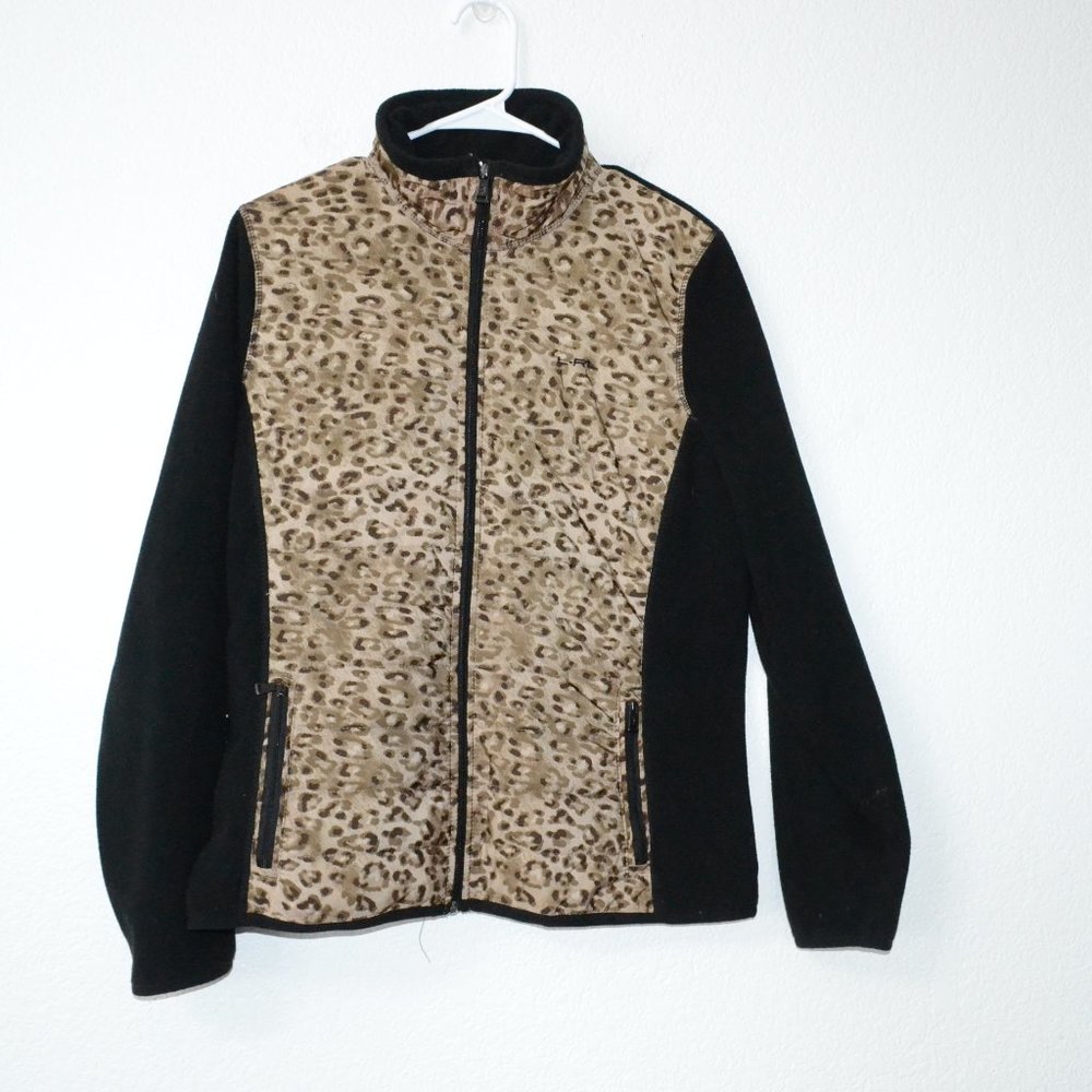 Lauren Ralph Lauren Sweater Womens Leopard Print Black Full Zip Long Sle…